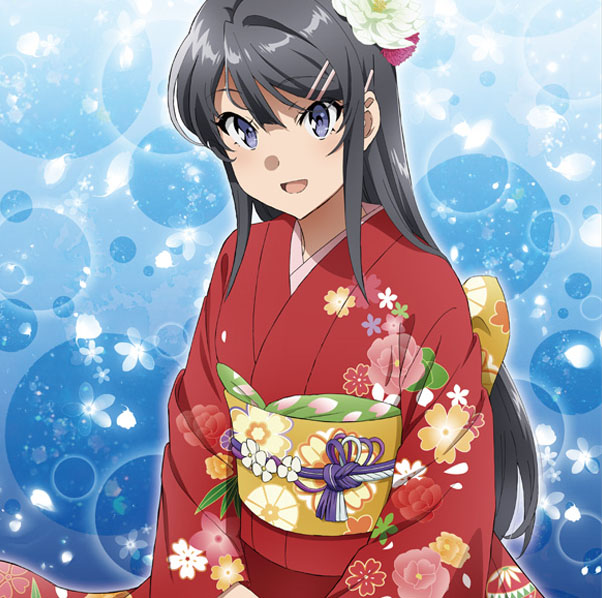 TVアニメ『青春ブタ野郎はバニーガール先輩の夢を見ない』より振袖を着て微笑んでいる麻衣がデザインされた新作アイテムが登場!